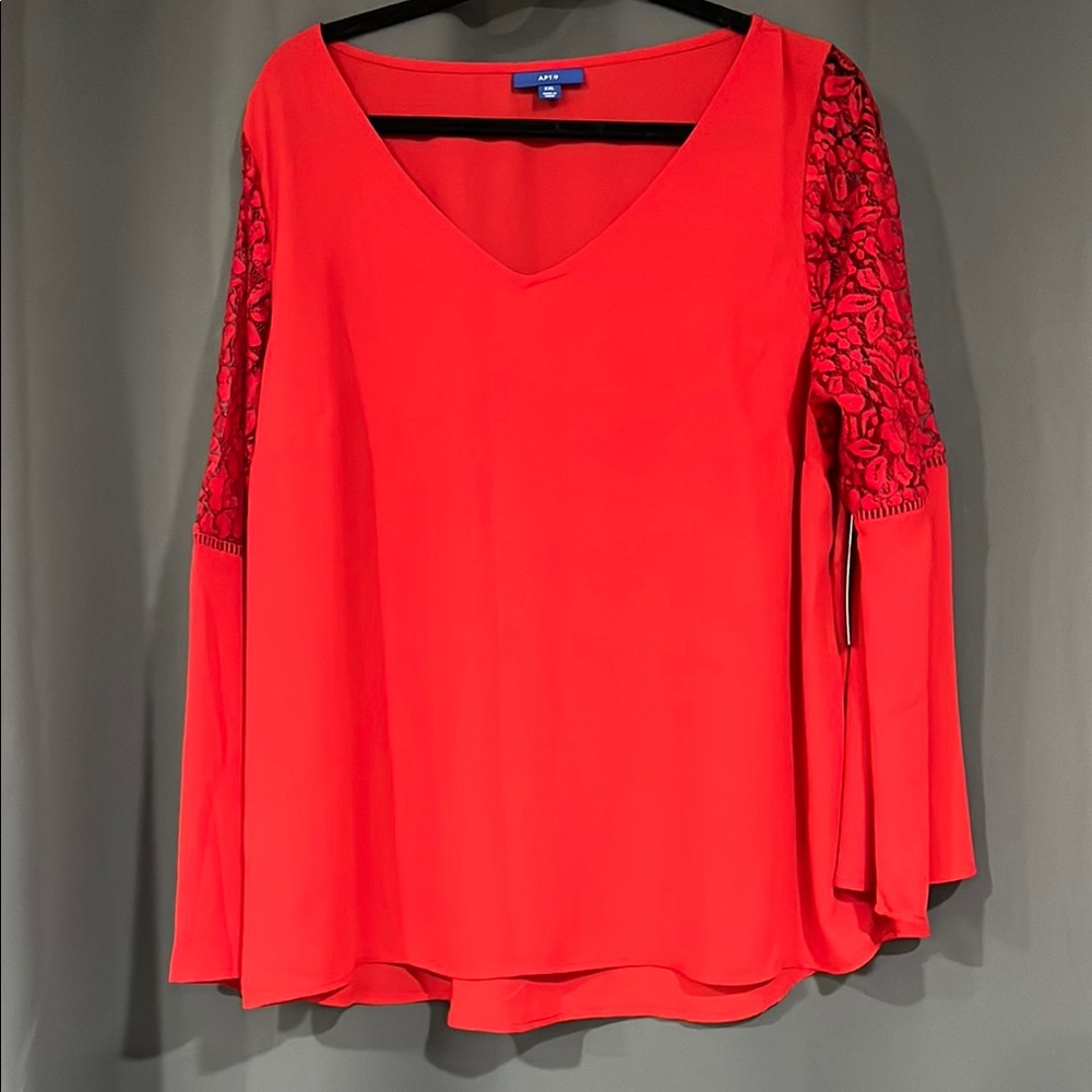 NWT Red Lace Sleeve Women's Top